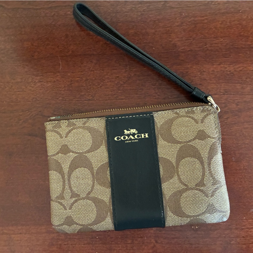 Coach Signature Brown and Black Wristlet